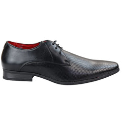 Zapatos para hombre, elegantes y formales, con detalles perforados, punta puntiaguda, cordones y acabado en charol. Disponibles en colores negro, rojo y blanco, confeccionados en cuero sintético de alta calidad.