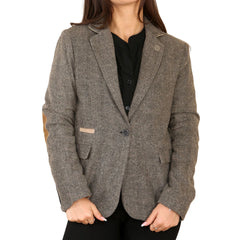 Women's Herringbone Tweed Waistcoat Blazer Oak Brown Classic Jacket