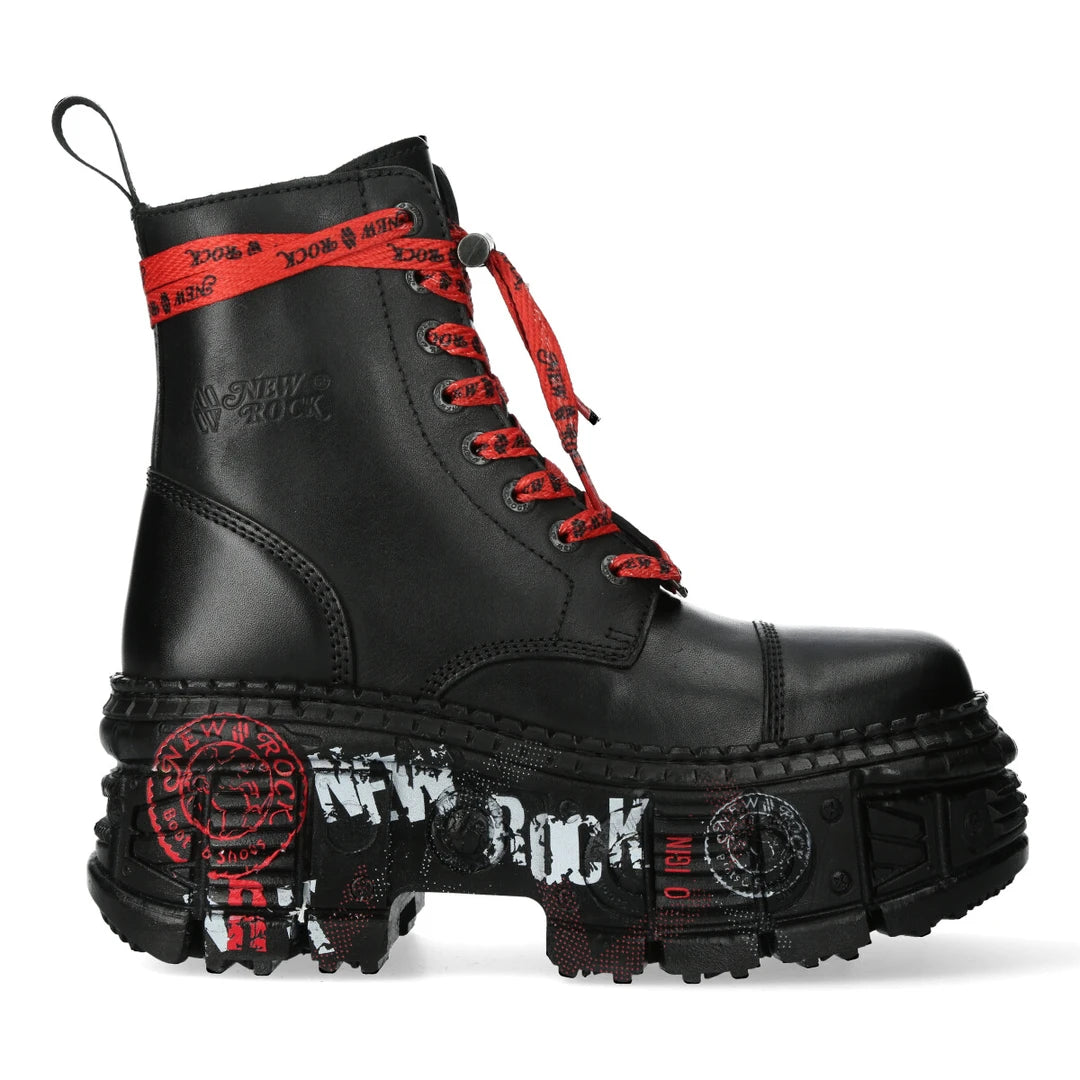 New Rock Boots WALL126CCT-C1 Unisex Metallic Black Leather Platform Gothic Boots