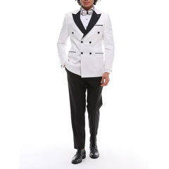 SDW2302 - Men's Double Breasted Dinner Suit Wedding Tuxedo Black Tie White Black Classic