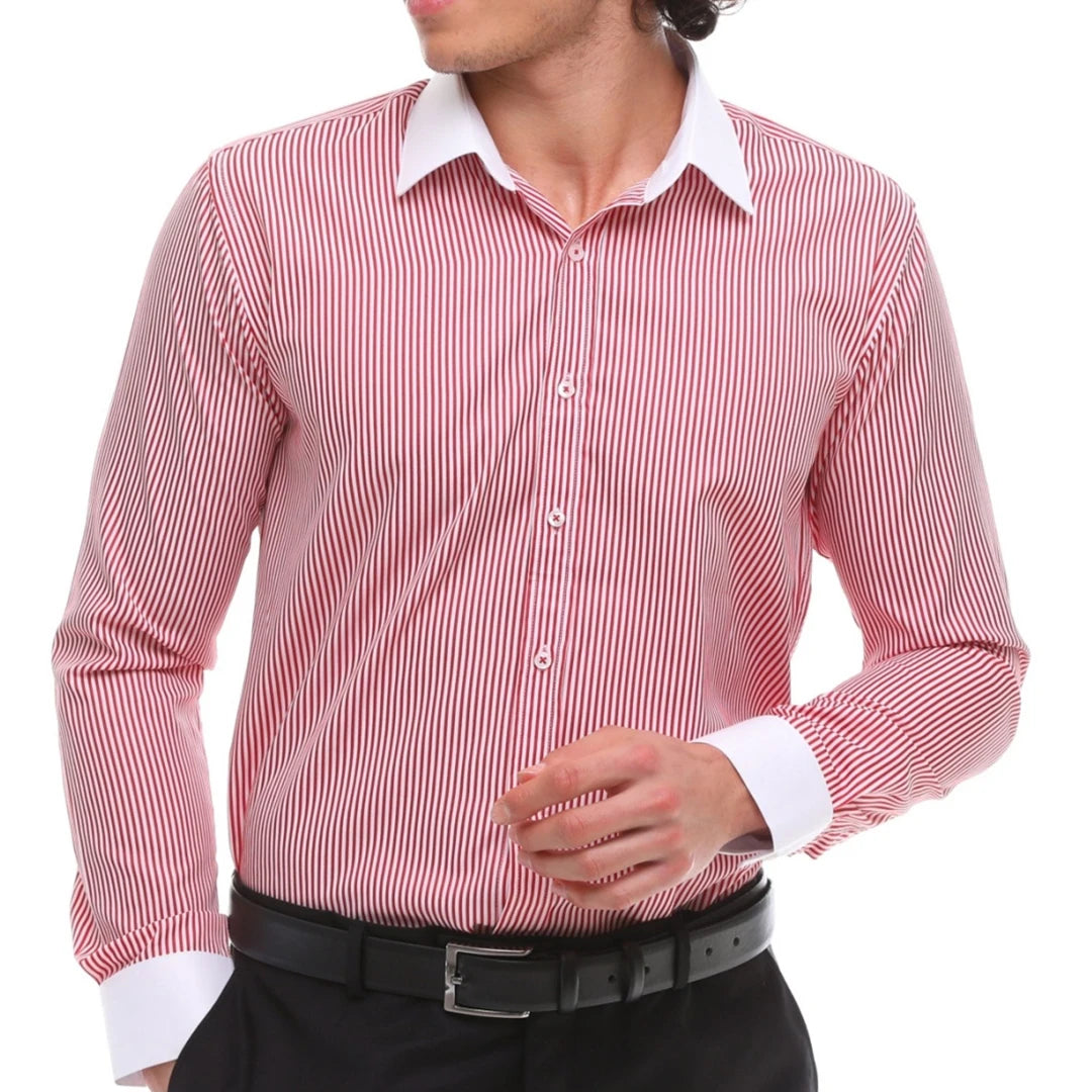 Herren Button Down Streifen Kleid Hemd Smart Formell Klassisch Kragen