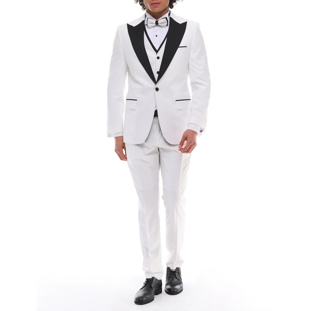 Traje de 3 piezas de los hombres de la boda Esmoquin Negro Blanco Negro Bond TruClothing