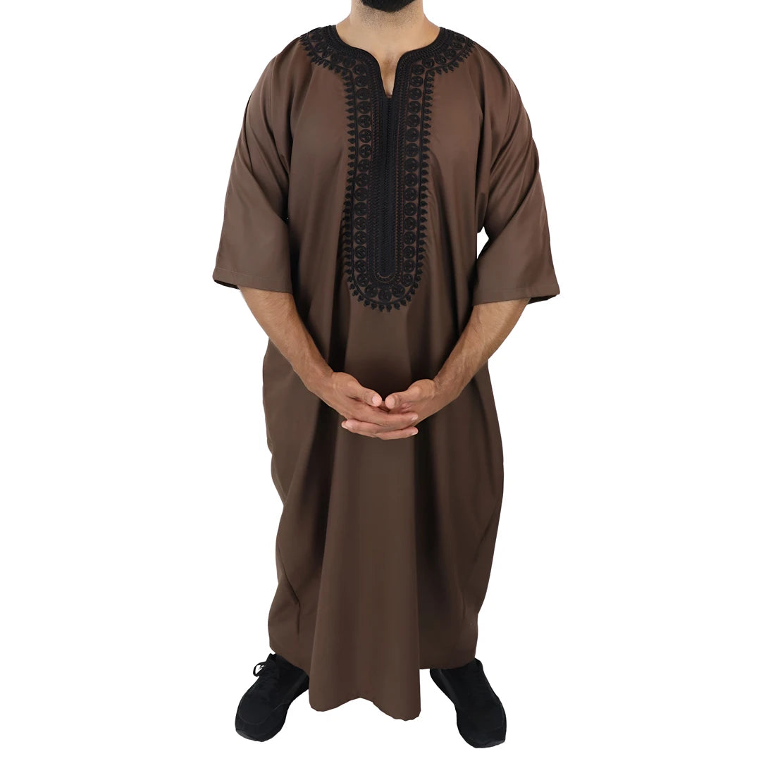 Dishdasha pour homme style marocain thobe jubba vêtement islamique arabe kaftan demi-manches courtes