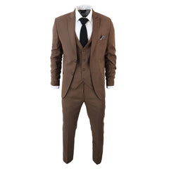 IM1 Men's Classic Plain Brown 3 Piece Suit
