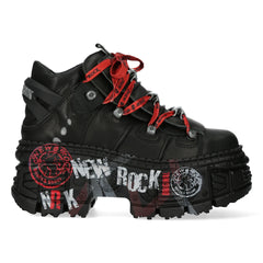 New Rock Stiefel WALL106-C9 Unisex Metallic Schwarz Leder Plattform Gothic Boots