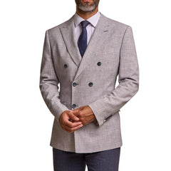 Herren Zweireiher Blazer Grau Smart Formal Anzug Jacke
