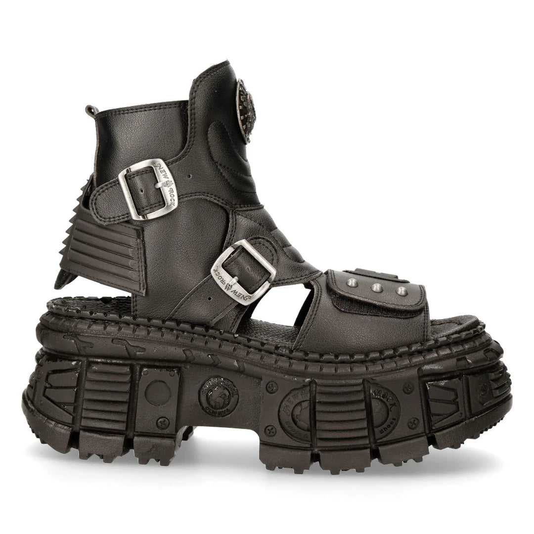 New Rock Boots BIOS106-V3 Black VEGAN Leather Unisex Platform Sandal Biker Goth