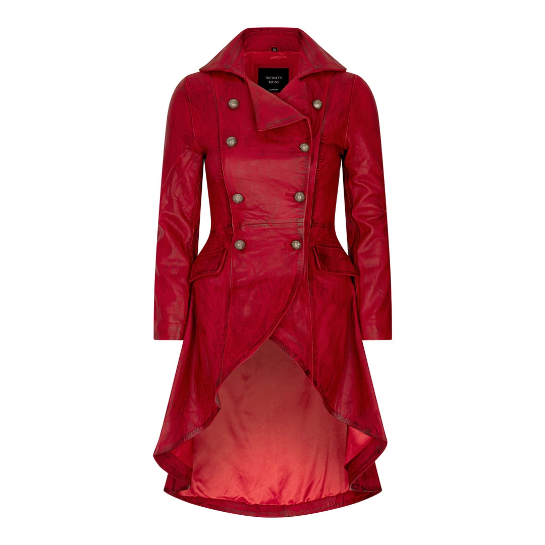 Manteau en cuir pour femme style gothique queue de pie veston croisé trench