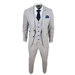 Costume 3 pièces gris clair pour homme avec carreaux bleu marine et détails en velours style classique mariage coupe ajustée