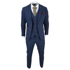 Scott - Men's Blue 3 Piece Tweed Check Suit