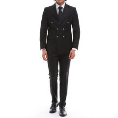 Costume noir à veston croisé pour homme tenue de soirée classique vintage fermeture à 4 boutons coupe ajustée