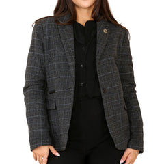 Damen Tweed Weste Blazer Anzug Grau Klassisch Vintage Ellenbogen Patche1920s