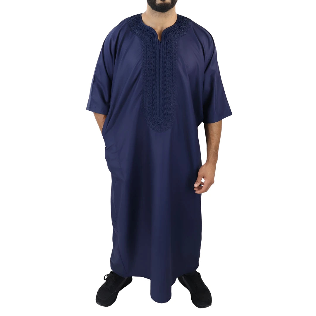 Men's Thobe Jubba Islamic Clothing Kaftan Half Short Sleeve Robe