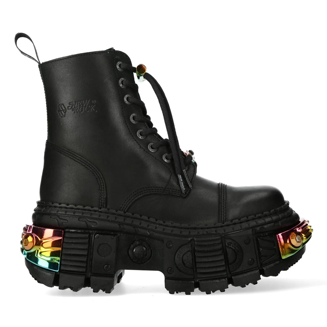 Nuevas botas de rock wall83cct-s8 unisex metálico plataforma de cuero negro botas góticas
