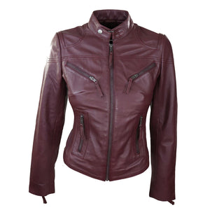 Women's Leather Fitted Biker Brown Jacket-TruClothing