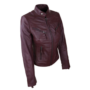 Women's Leather Fitted Biker Brown Jacket-TruClothing