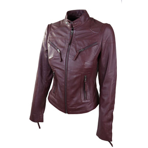 Women's Leather Fitted Biker Brown Jacket-TruClothing