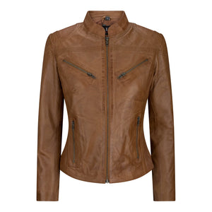 Women's Leather Fitted Biker Brown Jacket-TruClothing