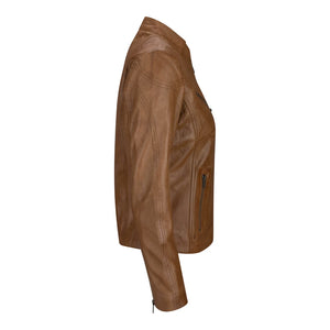 Women's Leather Fitted Biker Brown Jacket-TruClothing