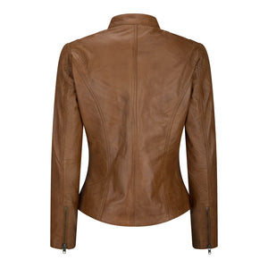 Women's Leather Fitted Biker Brown Jacket-TruClothing