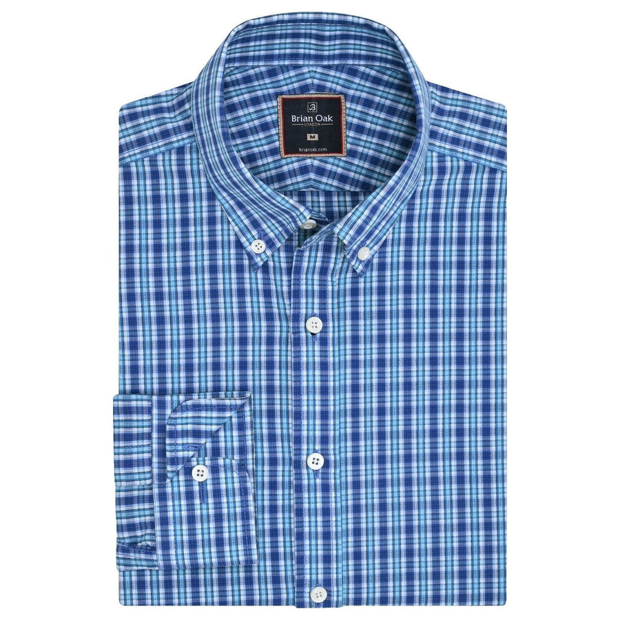 Men's Sky Blue Casual Check Shirt - Brian Oak - 1