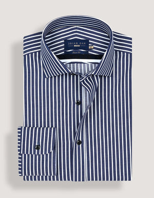 Marineblau gestreiftes Baumwollhemd Herren - Brian Oak - 2