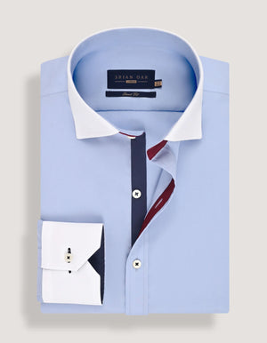 Men's Powder Blue Formal Shirt with White Collar & Cuffs - Brian Oak - 2