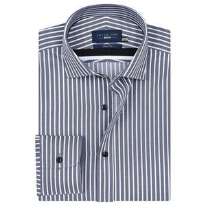 Men's Grey and White Striped Cotton Shirt