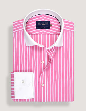Herren Hemd Flamingo Pink gestreift Kontrastkragen Baumwolle - Brian Oak - 2