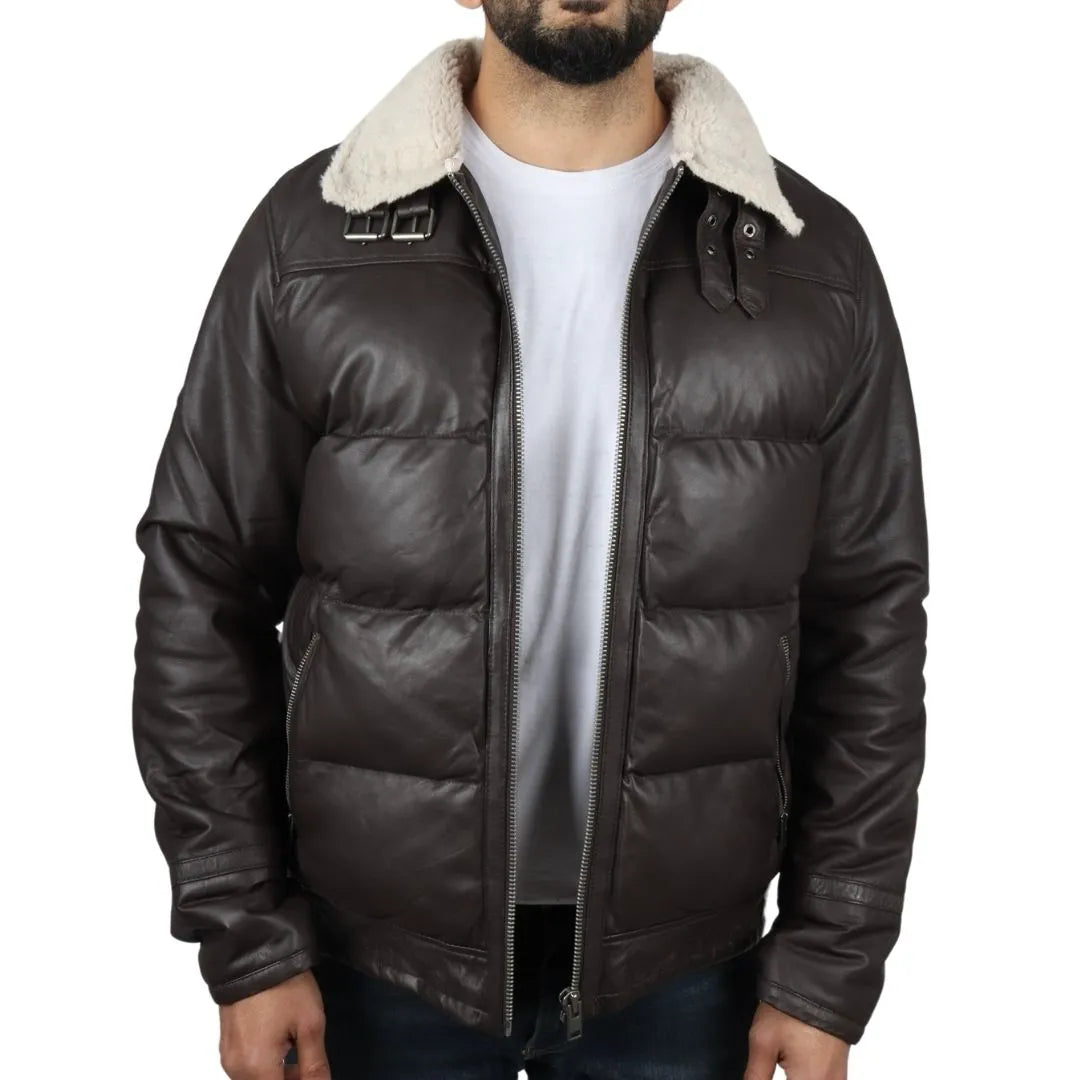 Men's Puffer Quilted Aviator Bomber Jacket