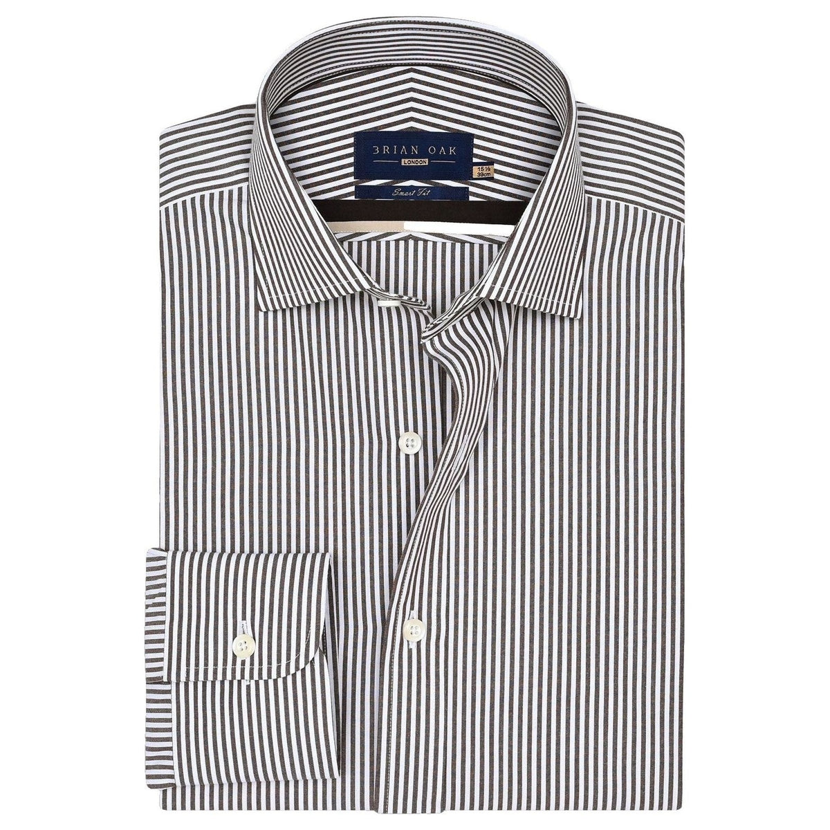 Men's Brown & White Striped Formal Shirt - Brian Oak - 1