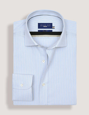 Men's Striped Cotton Dress Shirt – Blue and Mustard - Brian Oak - 4