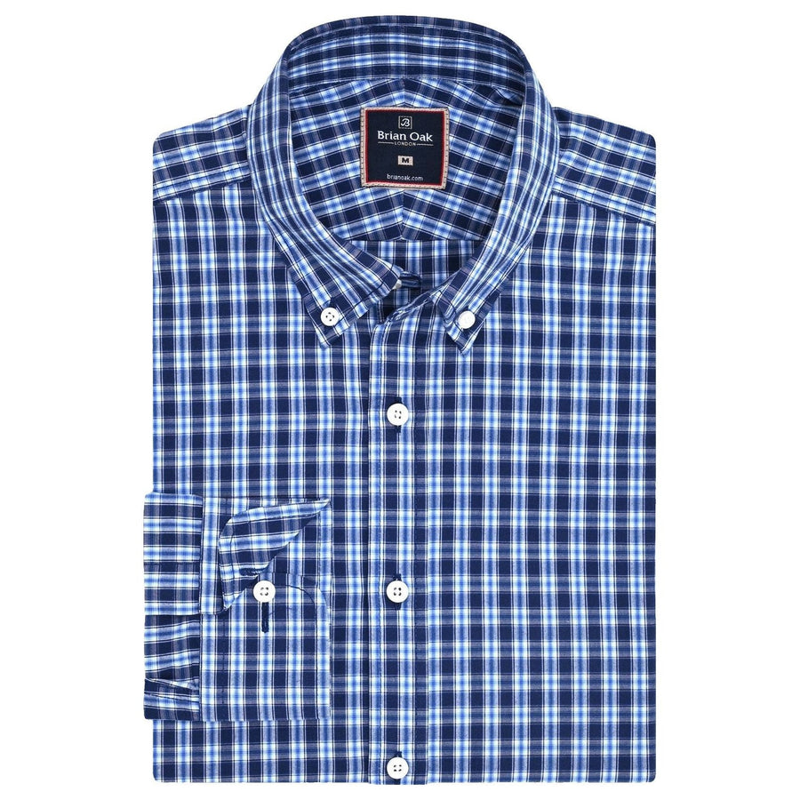 Men's Navy Blue Casual Check Shirt - Brian Oak - 1