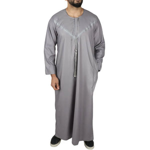 Men's Thobe Jubba String Tassel Emirati Omani Kaftan-TruClothing