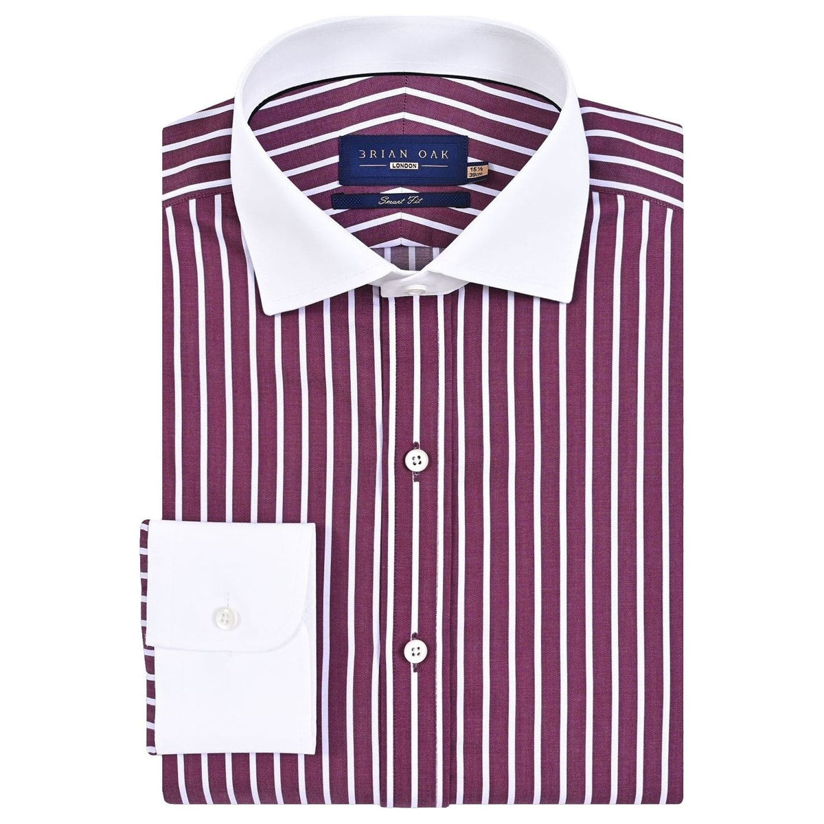 Camisa formal rayas burdeos claro cuello contrastante hombre - Brian Oak - 1