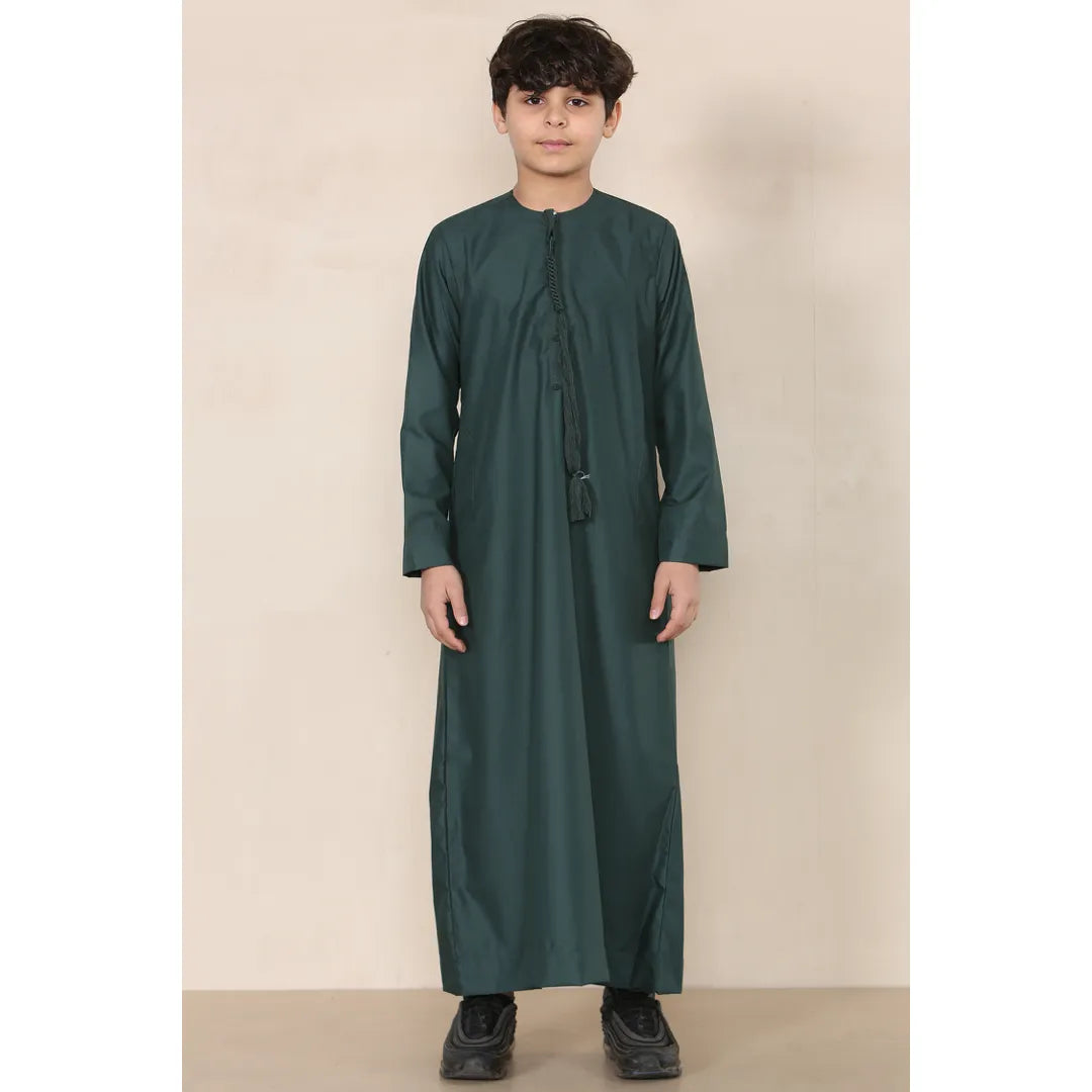 Thobe Emirati Omani Jubba da Ragazzo Abbigliamento Islamico Caftano Musulmano Eid Robe Nappine