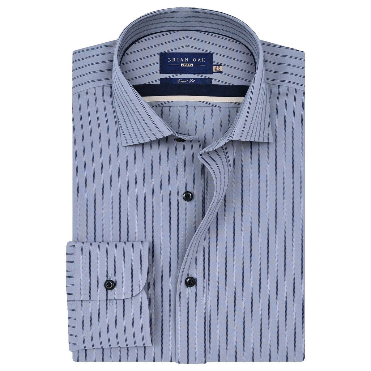 Herren Hemd Grau mit Marineblau Streifen Baumwolle - Brian Oak - 1