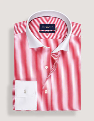 Men's Red Striped Shirt with Contrast Collar | Stylish Cotton Casual Wear - Brian Oak - 2