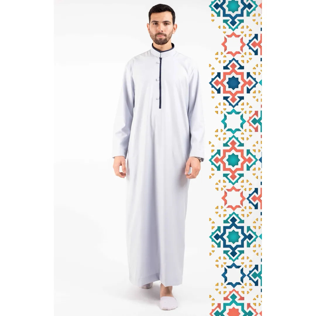Thobe pour homme dishdasha Jubba tenue islamique tunique des Emirats Oman Kaftan col dressé