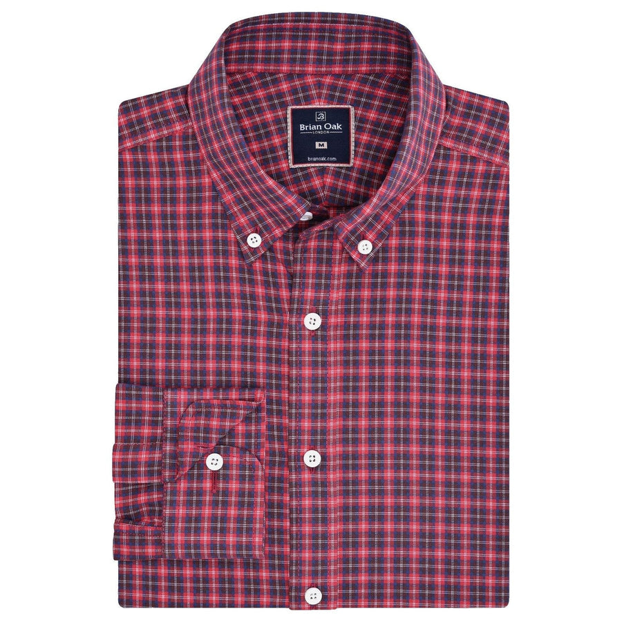 Men's Easy Care Casual Red Check Shirt - Brian Oak - 1