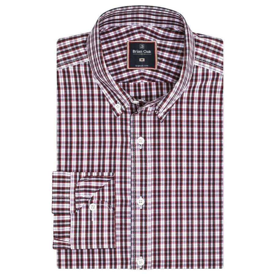 Men's Maroon Smart Fit Casual Check Shirt - Brian Oak - 1