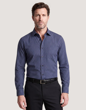 Men's Navy Formal Blend Checkered Shirt - Brian Oak - 2