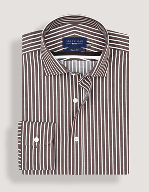 Chemise marron rayée ajustée homme coton - Brian Oak - 3