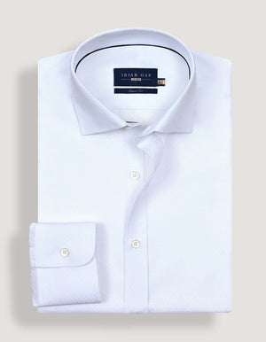Men's Self Textured White Smart Fit Dress Shirt - Brian Oak - 3