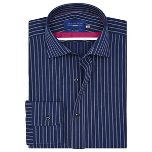 Men's Navy & White Striped Formal Shirt - Brian Oak - 1
