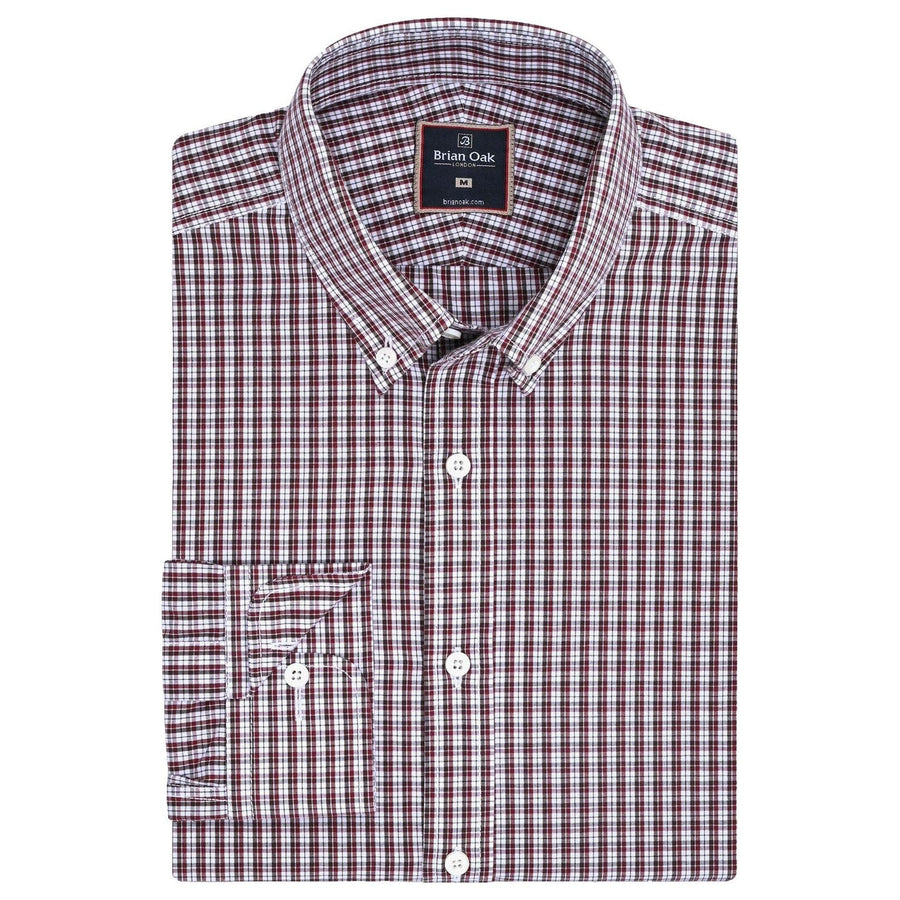 Men's Maroon Casual Check Shirt - Brian Oak - 1