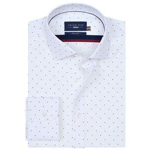 Men's Navy Dotted White Dress Shirt - Brian Oak - 1