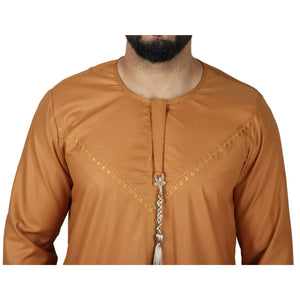 Men's Thobe Jubba String Tassel Emirati Omani Kaftan-TruClothing