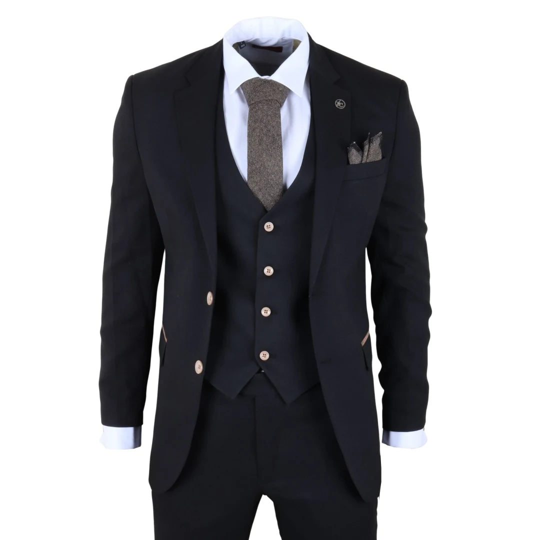 IM32 - Men's Black 3 Piece Tailored Fit Suit-TruClothing