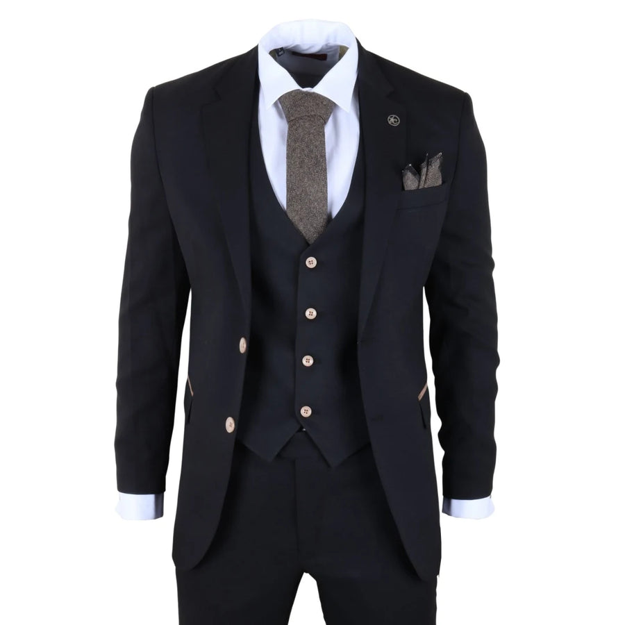 IM32 - Men's Black 3 Piece Tailored Fit Suit-TruClothing